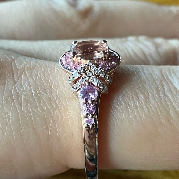 Natural Morganite Pink Sapphire Sterling Silver Ring Size 10 - Picture 3 of 9
